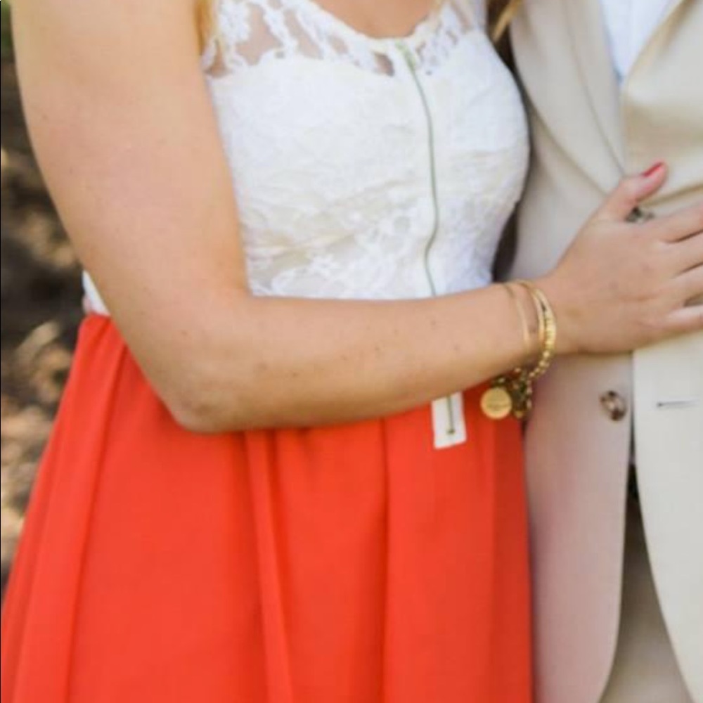 January 7 orange and cream dress